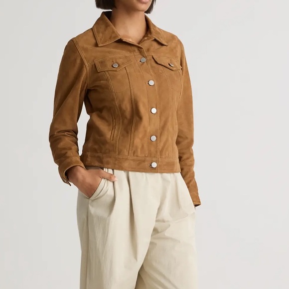 Quince 100% Suede Trucker Jacket Cognac Size Medium - Picture 4 of 13
